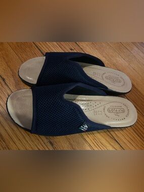 Fly Flot Mesh Slide Sandals Navy Size 9.5/ 40 Women Made in Italy